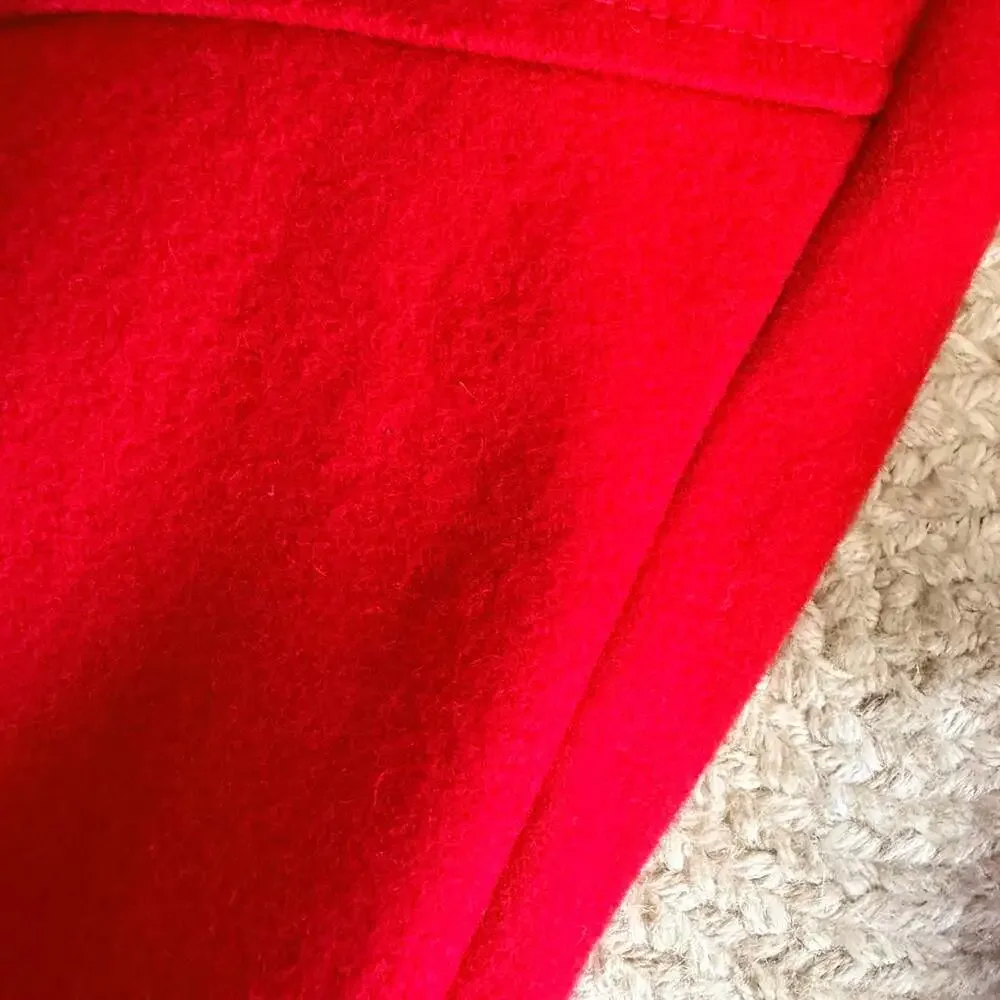 Michael Kors Red Asymmetrical Belted Wool Blend Peacoat with Gold Hardware
